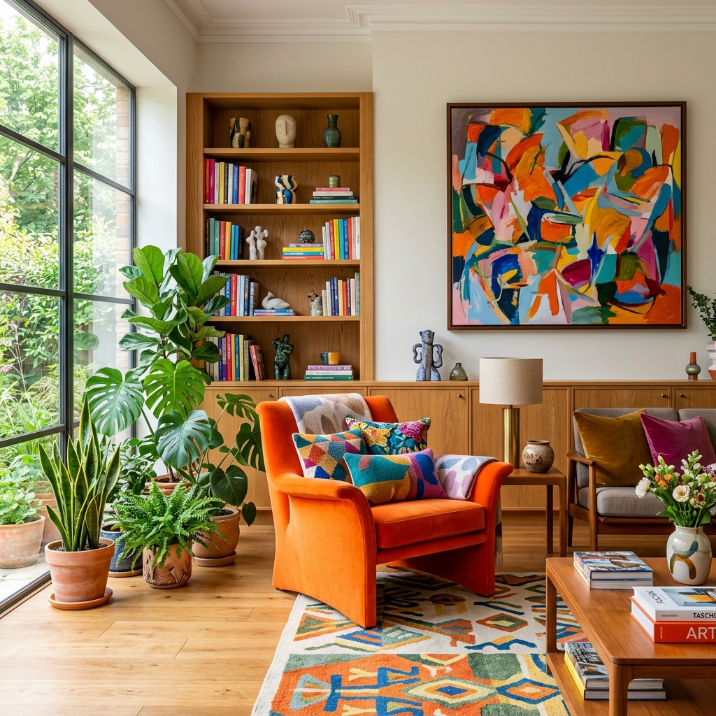 Premium beige armchair and plant layout